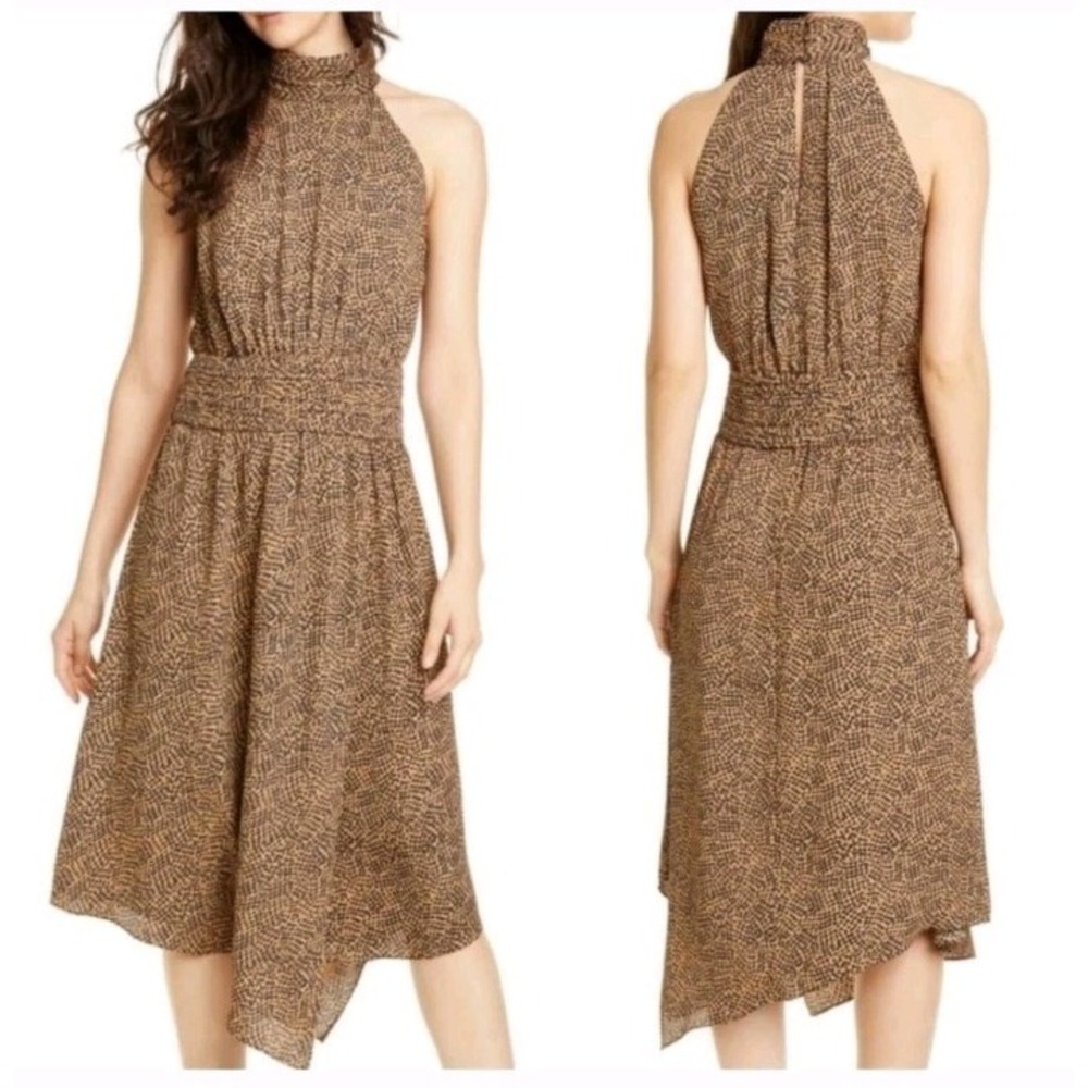 Joie Women's 12 Kehlani Oak Halter Neck Asymmetrical Leopard Cheetah Print Dress